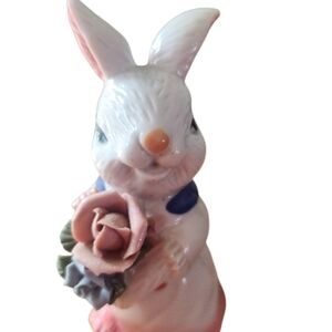 Vintage ceramic bunny figurine, possibly from the "Ribbon Roses" collection.